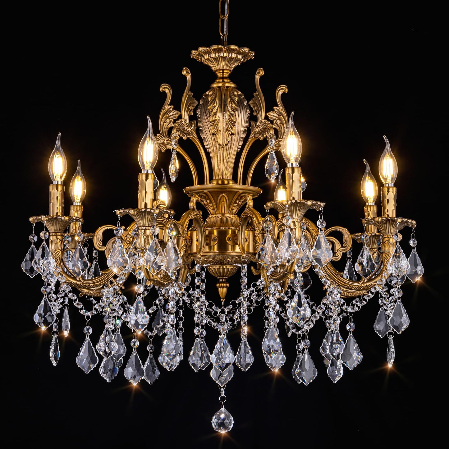 TOCHIC Crystal Chandelier 8 Light Classic Traditional Maria Theresa Chandeliers Large Luxury High Ceiling Pendant Light Fixture for Dining Living Room Bedroom Foyer Staircase Entryway Hallway, Brass