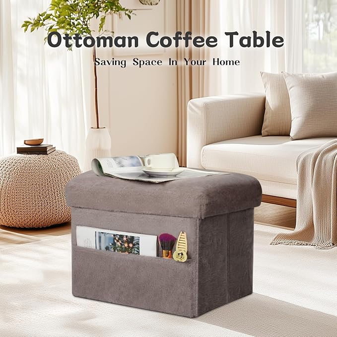 Ottoman with Storage, Folding Soft Fur Ottoman Foot Rest Stool with Thicker