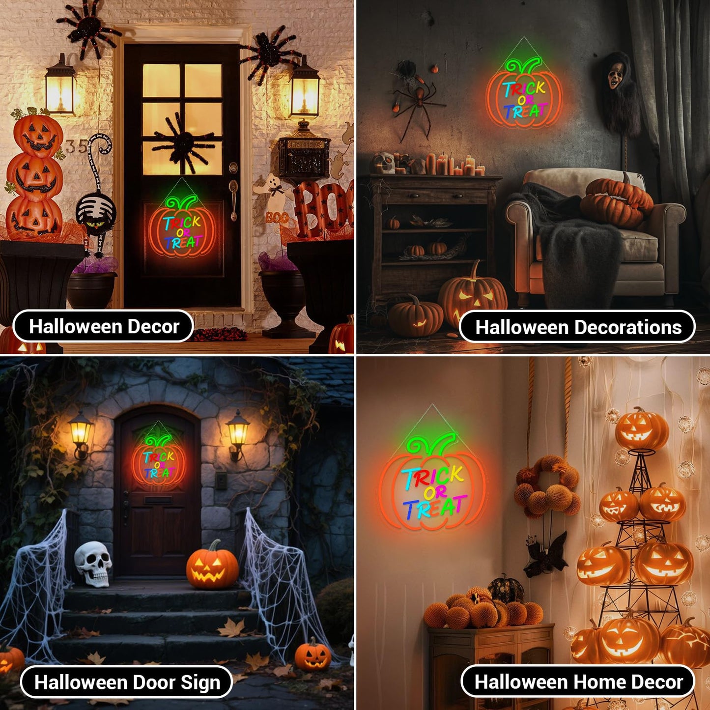 LMHSE Halloween Neon Sign, Halloween Wall Decor Pumpkin Trick or Treat Neon Signs for Decorating Rooms, Windows, Funny Home Decor, Party, Halloween Decoration USB Powered