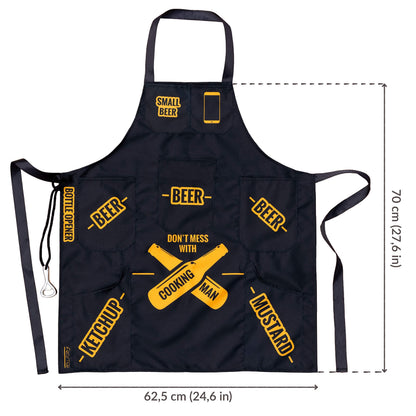 Froster Man Cooking Apron, BBQ Apron with 7 Pockets, including 4 beer pockets, Kitchen Apron for Men
