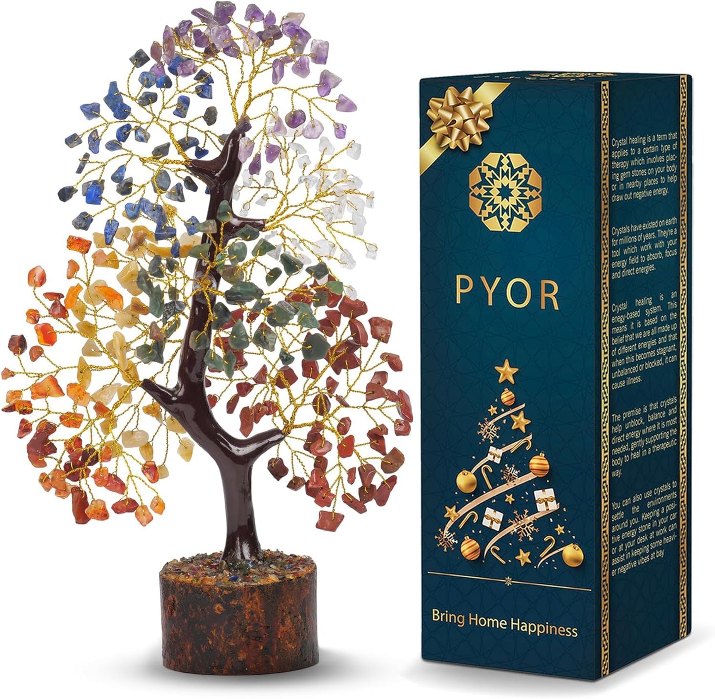 PYOR Chakra Tree, Crystals and Healing Stones, Gifts for Women, Crystal Tree, Home Office Decor, Crystals, House Warming Gifts New Home, Chakra Decor, 300 Chakra Gemstones - 10-12" Money Trees