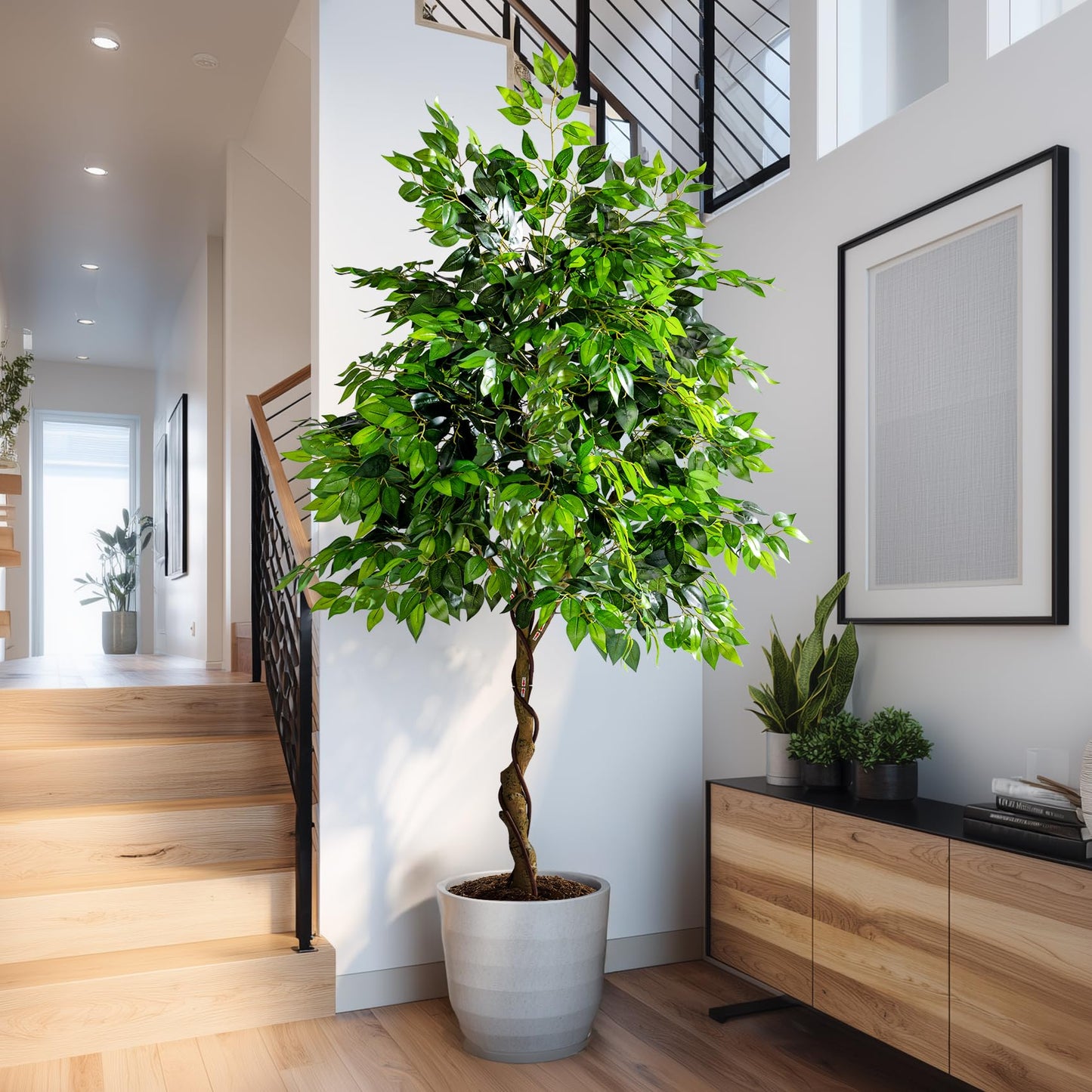 Erimda 7ft Artificial Ficus Tree for Home Decor, Faux Silk Plants Faux Plant Fake Silk Trees with Pot for Indoor House Living Room Office Garden