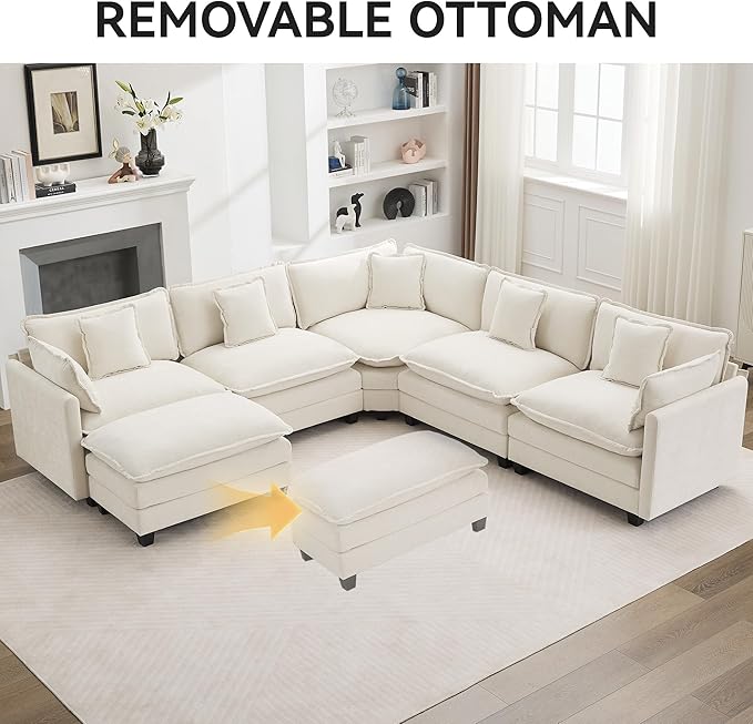 113'' V Shaped Cloud Sectional Sofa, Oversized Deep Seat Couches