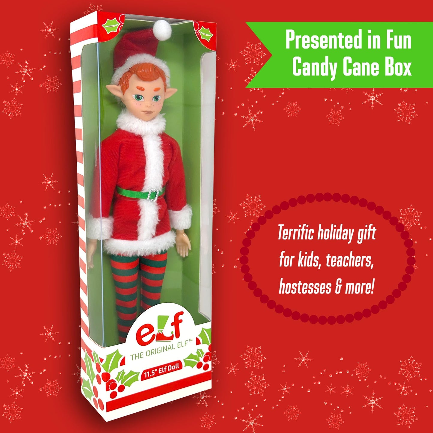 The Original Elf Christmas Elf Dolls, 12" Elf Doll, Toy for Kids or Décor, Mini Toy Elf Dolls for Christmas Elf Decorations, Poseable Little Elf Shelf Sitters with Dangling Legs