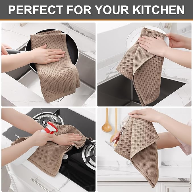 Kitinjoy 100% Cotton Waffle Weave Kitchen Hand Towels