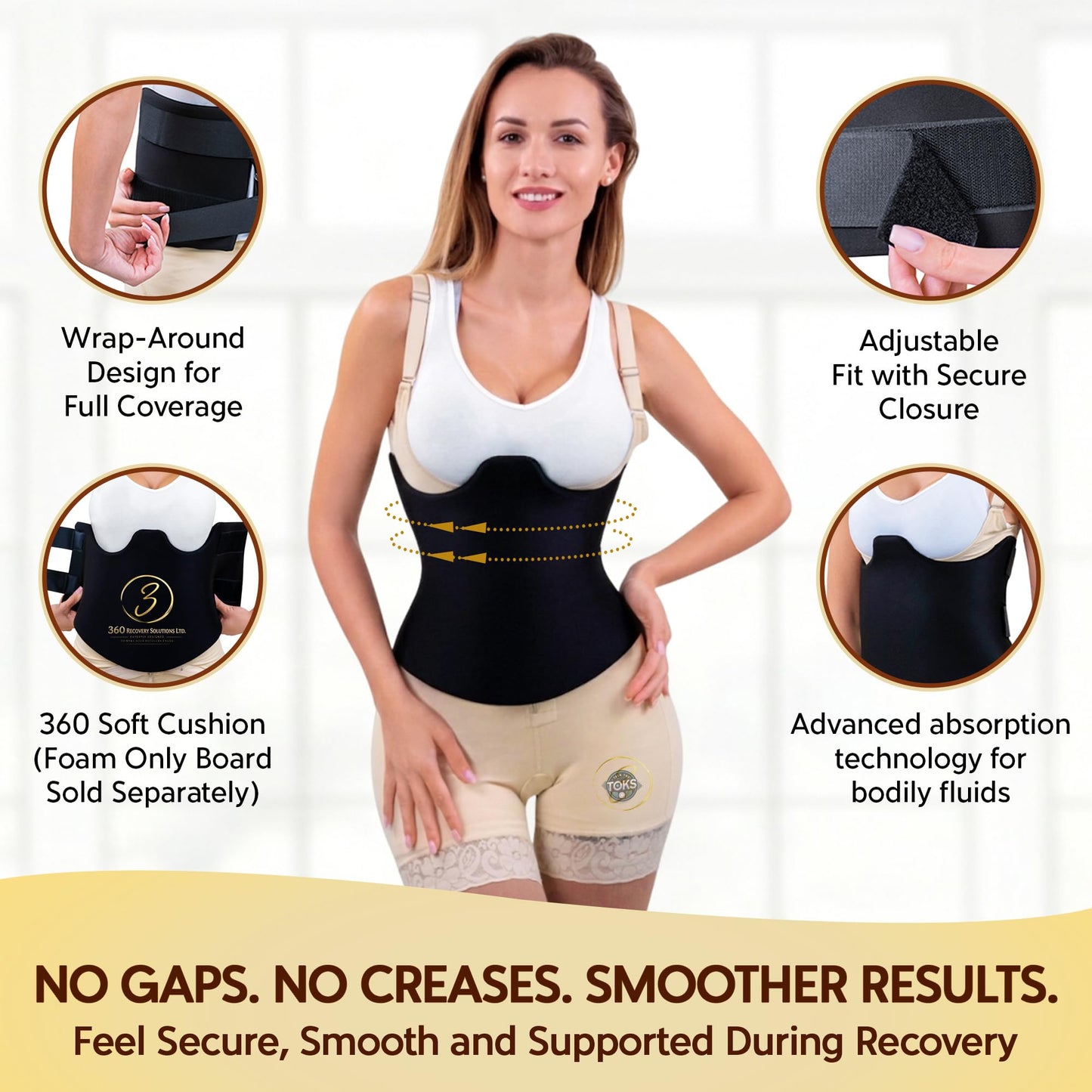 Talk the Toks Post Surgery 360 Lipo Foam Wrap Around | Tummy Tuck Binder Post Surgery | Soft & Breathable Material, 360 Wrap around Liposuction | BBL Post Surgery Supplies (Small)