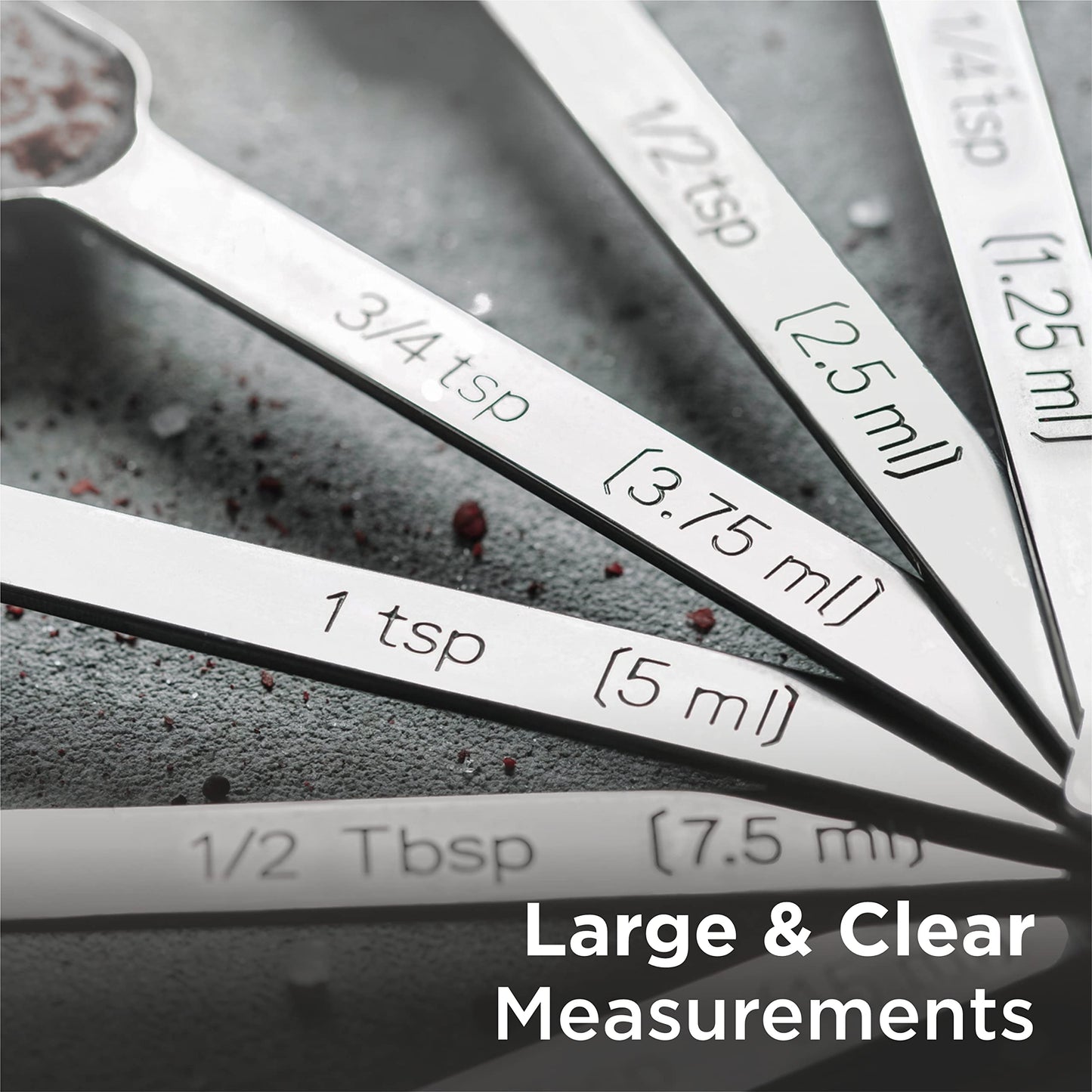 Deiss PRO Heavy Duty Stainless Steel Measuring Spoons for Cooking Spices Dry or Liquid Ingredients Fits in Spice Jar Adjustable Measuring Spoon Set of 7 Measuring with Leveler Measuring Spoons Set