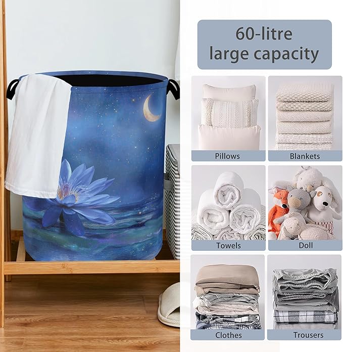 Water Lily Laundry Basket, Moon Oxford Cloth Laundry Hamper