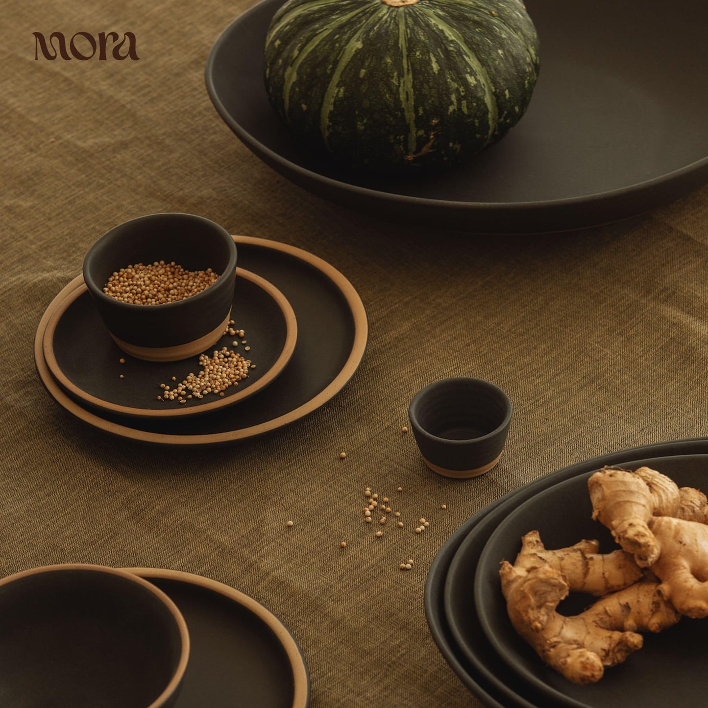 Mora Nano Ramekins Set of 4, 2oz Ceramic Pottery Sauce Cups - Microwave, Oven and Dishwasher Safe - Liquorice