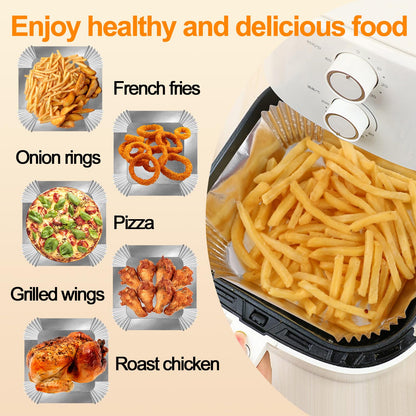100 PCS Aluminum Foil Air Fryer Liners, Non-stick Air Fryer Disposable Paper Liner, Oil-proof Water-proof Sheets, Food Grade Aluminum Foil for Baking, Frying, Grilling, Roasting Microwave