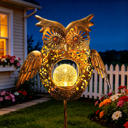 Go2garden Solar Lights Outdoor Owl Garden Gifts Mom Metal Stakes Lights for Lawn Ornaments, Yard Art, Pathway Decorations,Birthday Mothers' Day Gift for Grandma Wife (Bronze)