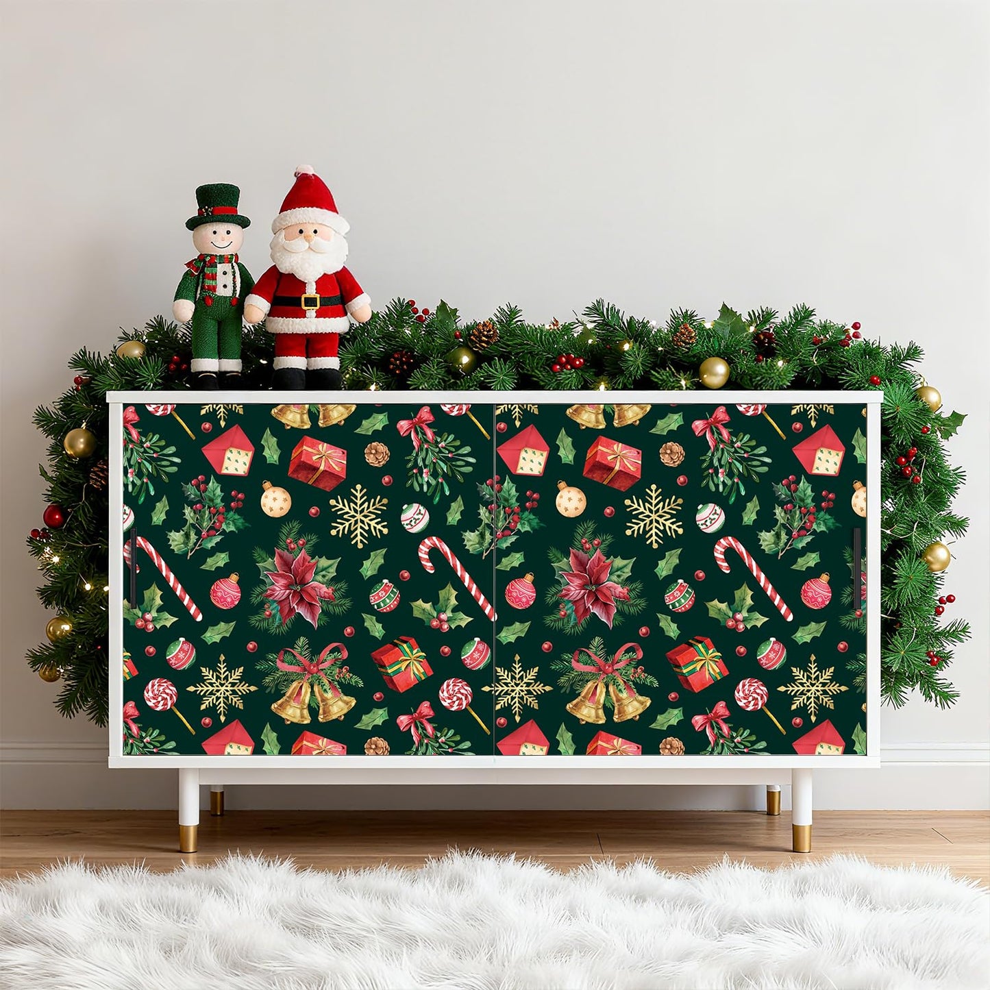 IARTTOP Merry Christmas Wallpaper Peel and Stick Xmas Holiday Poinsettia Contact Paper for Wall Cabinets Christmas Ornament Wallpaper Self-Adhesive for Winter Party Bedroom Holiday Decor(17.3"X118.1")