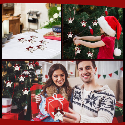 Vercraft 24 Pcs Christmas Star Ornaments Wooden Farmhouse Star Hanging Ornaments with Bows Wood Pendants for Xmas Tree Home Church Holiday Party Decoration