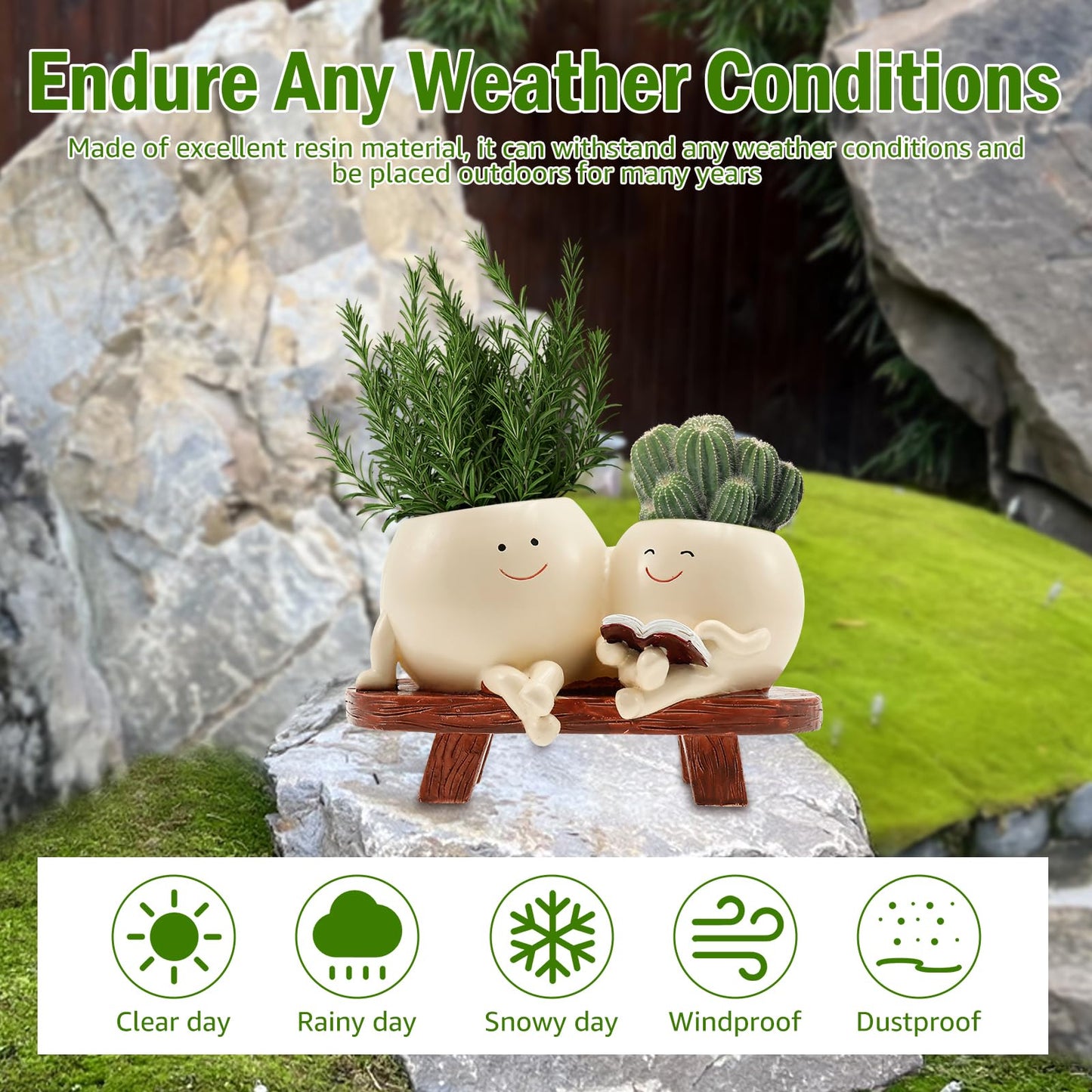 SYKUIHSG Smily Face Planter Pot, Cute Resin Flower Double Head for Indoor Outdoor, Creative Succulents Plantings Flower Pot with Drainage Hole, Present Ideal for Mother, Friend