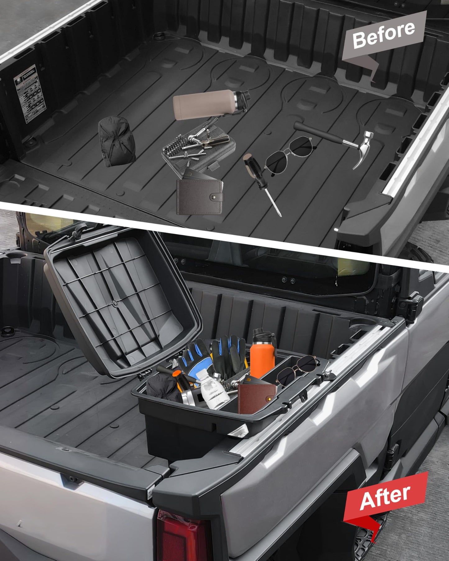 KEWISAUTO Rear Cargo Storage Box for Polaris Ranger XD 1500 Premium/Northstar 2024-2025 Accessories, 22L Double Layer Removable Rear Cargo Storage Box Bin Waterproof Poly Bed Trunk Case