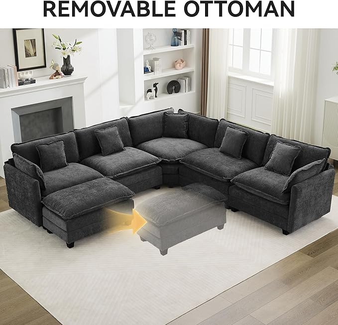 113'' V Shaped Cloud Sectional Sofa, Oversized Deep Seat Couches