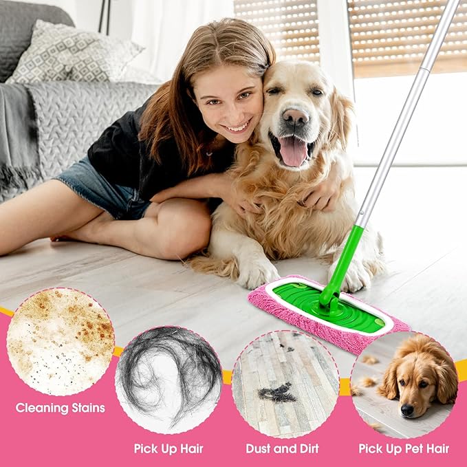 8Pcs Pink Reusable Mop Pads, Microfiber Mop Pads Compatible