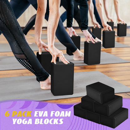 Wettarn 6 Pack Yoga Blocks 9 x 6 x 4 Inch Eva Foam Lightweight Non Slip Yoga Props for Yoga Pilates Stretching Meditation
