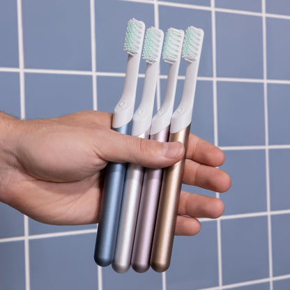 Quip Metal Sonic Electric Toothbrush for Adults - Time Travel & Soft Bristles with Travel Case & Replacement Brush Head - 3 Month Battery Life - Indigo