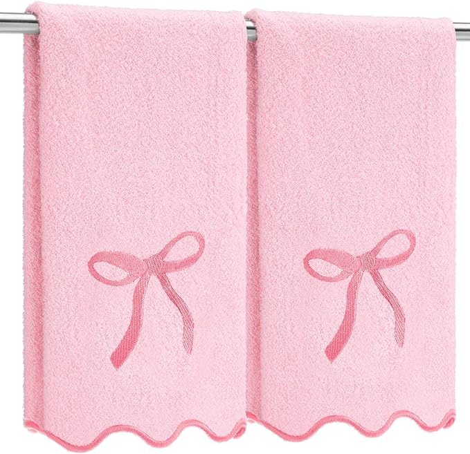 2 Pcs Pink Scalloped Hand Towels