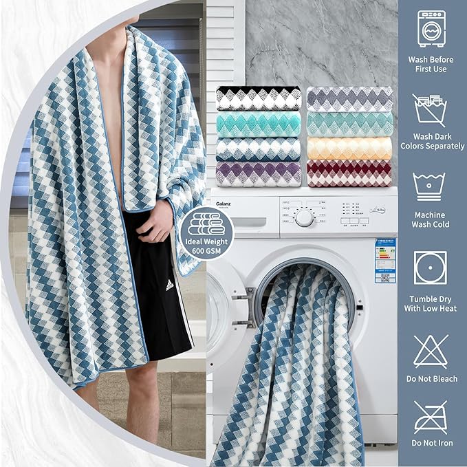 8 Piece Bathroom Towel Set |2 Oversized Bath Towels, 2 Hand Towels, 4