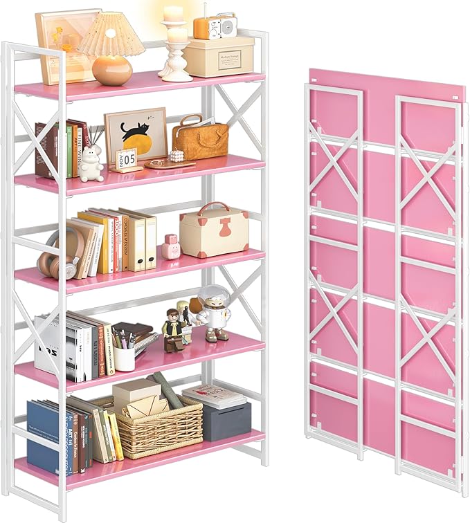4NM Extra Wide 5 Tiers No Assembly Book Shelves, 51.2" H Folding Bookshelf