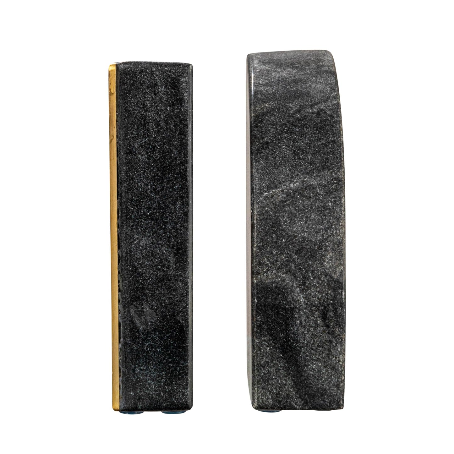 Boho Arched Semicircle Marble Bookends with Brass Detail, Set of 2, Black