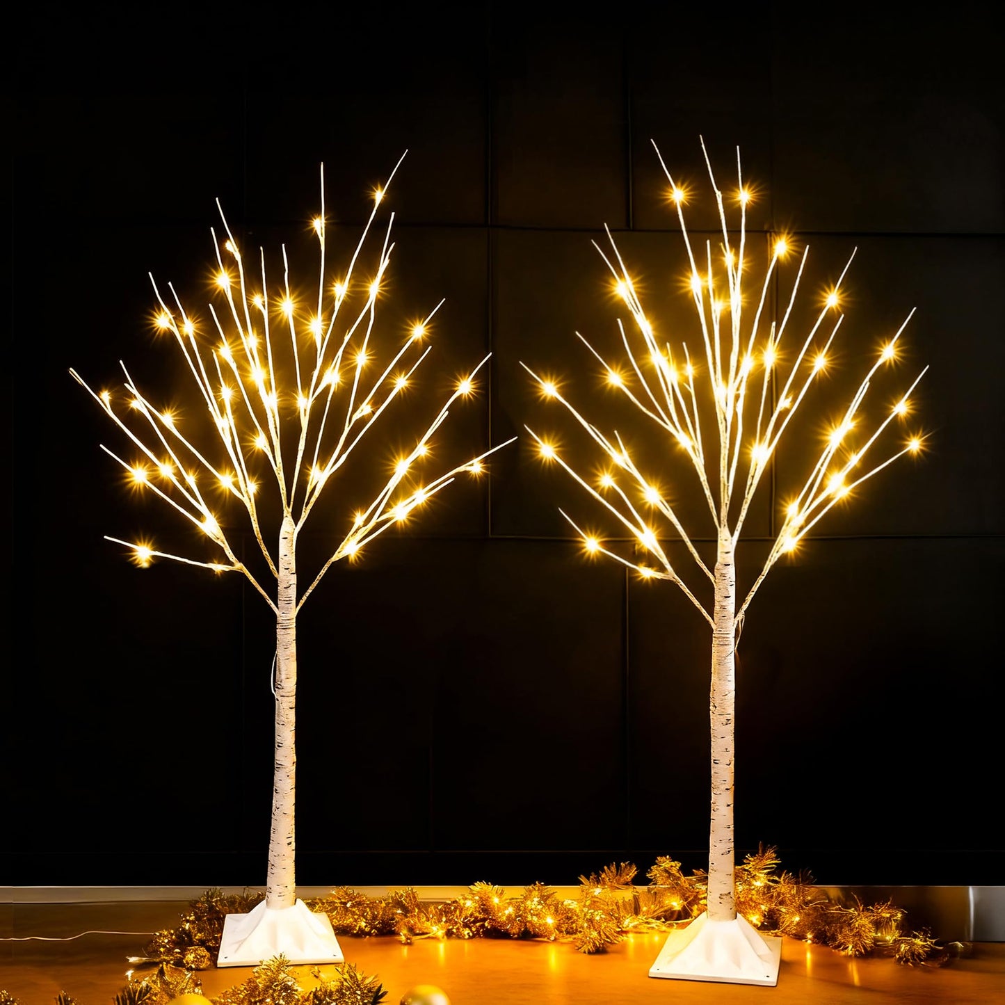 Dazzle Bright 2 Pack Lighted Birch Tree, 4 FT Total 96 LED Pre-lit Artificial Christmas Tree with Timer, Christmas Decorations Indoor Outdoor for Home Garden Party Thanksgiving Decor, Warm White