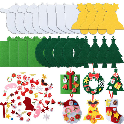 Tatuo 24 Kits Christmas Felt Ornament Crafts DIY Tree Gifts Garlands Bells Santa Socks Hanging Ornaments Christmas Sticker for Home Door Wall Hanging Tree Craft Decorations