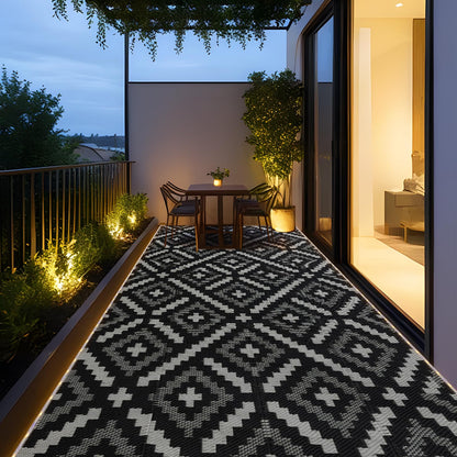 YONILE 9x12 ft Outdoor Rug Waterproof for Patio with LED Light,Large Outdoor Plastic Straw Rug,Reversible Plastic Area Rugs Mat Outside Carpet for RV, Deck, Porch, Picnic, Beach, Balcony