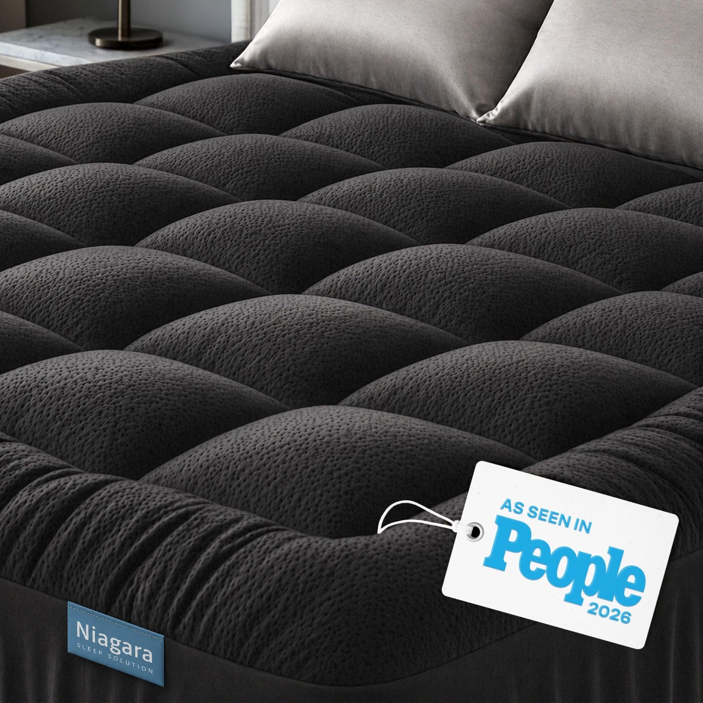 Niagara Sleep Solution Ultra Soft King Size Mattress Topper - Rayon Derived from Bamboo Pillow Top Mattress Pad for Back Pain Relief - Naturally Cooling for Hot Sleepers, Black