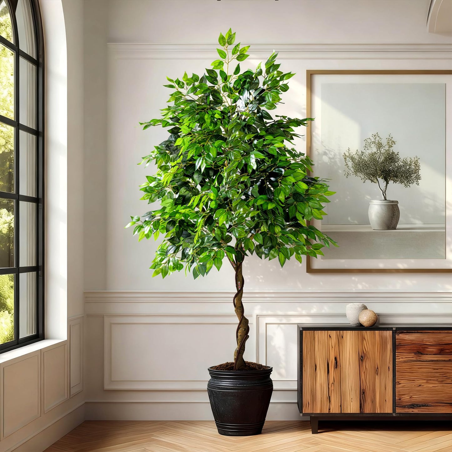 Erimda 7ft Artificial Ficus Tree for Home Decor, Faux Silk Plants Faux Plant Fake Silk Trees with Pot for Indoor House Living Room Office Garden