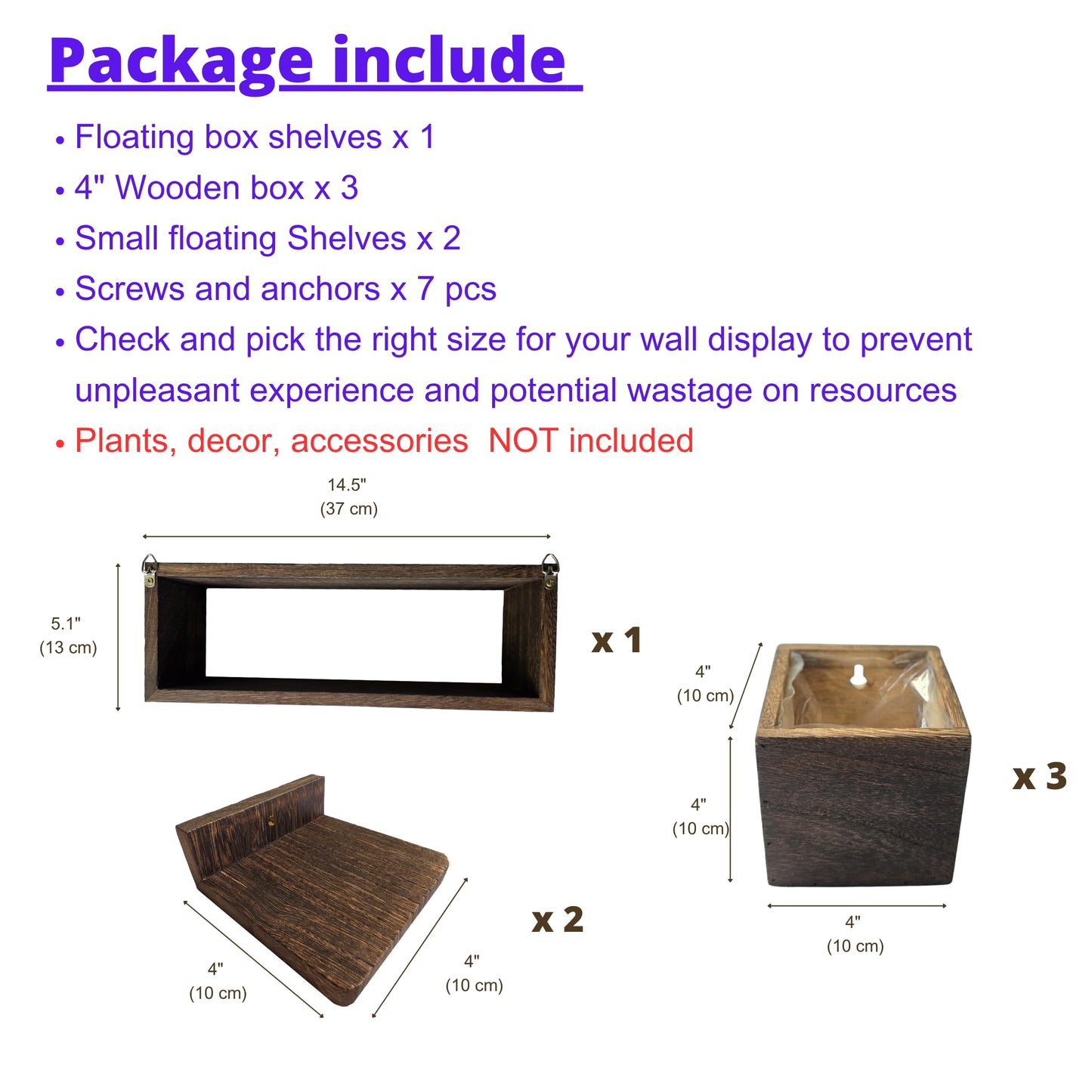 LaLaGreen Wood Planter Box for Indoor Plants (6 Pack) Wooden Wall Hanging Planters for Dried Flowers, Modern Farmhouse Wall Mount Greenery Decor Living Room, Bedroom, Kitchen, Office Home Garden