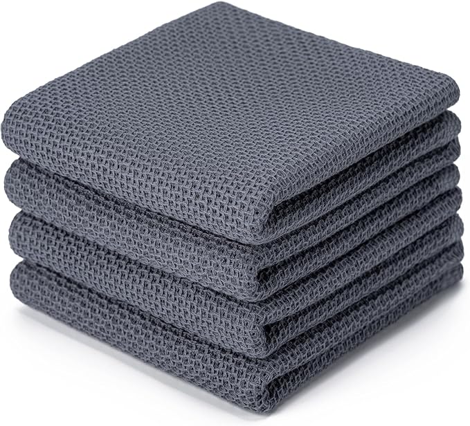 BOOMIBOO 4-Pack Dish Towels, 100% Cotton Waffle Weave, Ultra Soft Absorbent