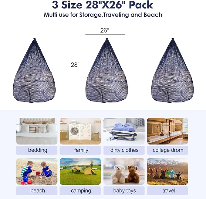 3Pcs Mesh Laundry Bags Washing Machine Mesh Wash Bags Jumbo