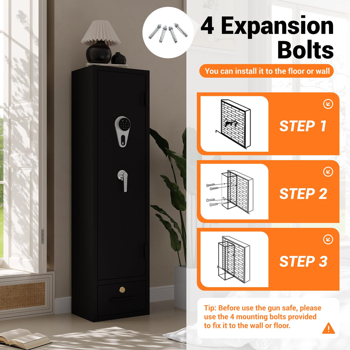 Rifle & Pistol Gun Safe, Quick Access with Fingerprint Lock & Backlit Digital Keypad, Heavy Duty Gun Cabinet with Removable Shelves, Pistol Pockets & Dual Alarm - Home Security Shotgun Locker