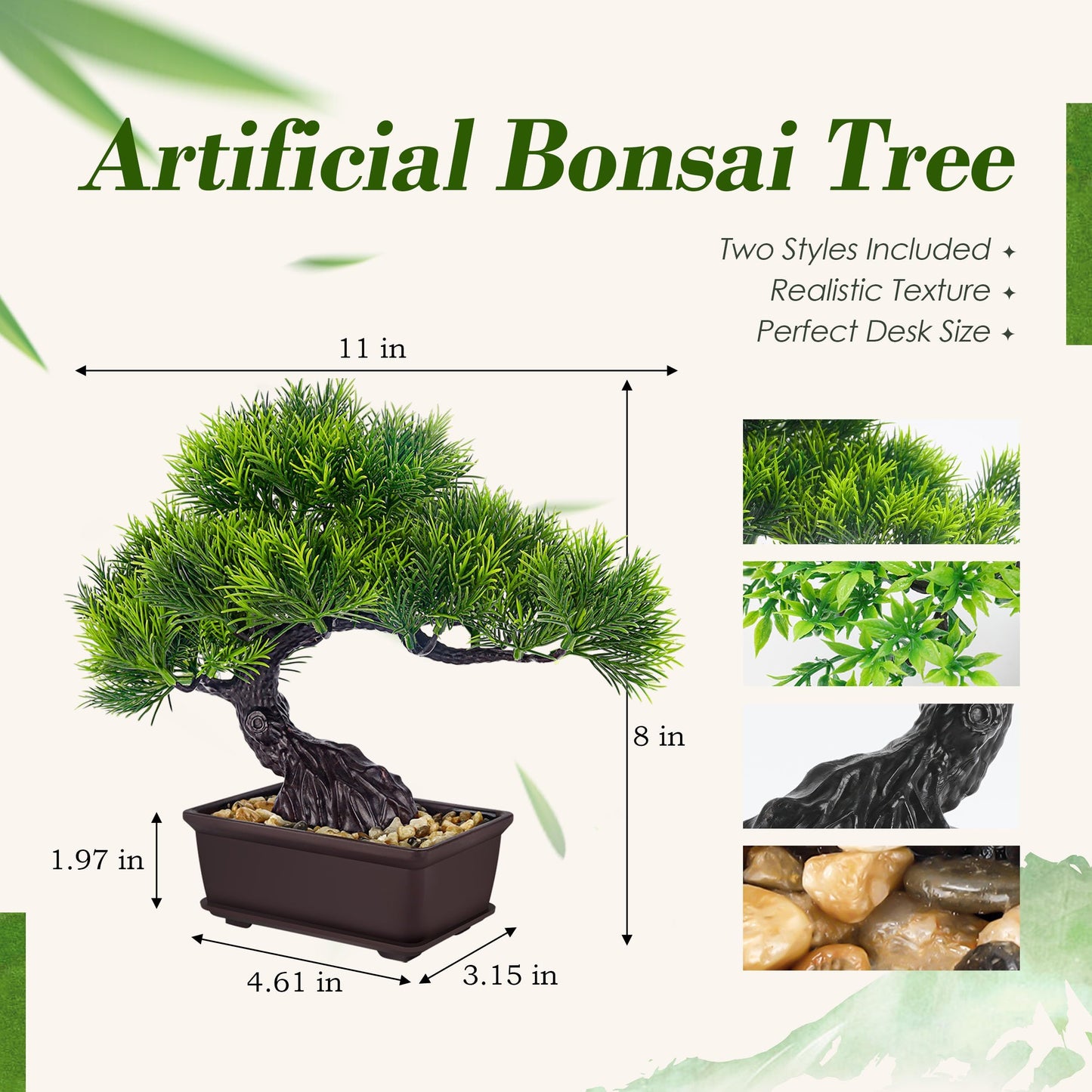 Der Rose 2Pcs Small Fake Plants Artificial Bonsai Tree Set Ficus and Cedar for Office Desk Shelf Room Home Zen Decor Indoor