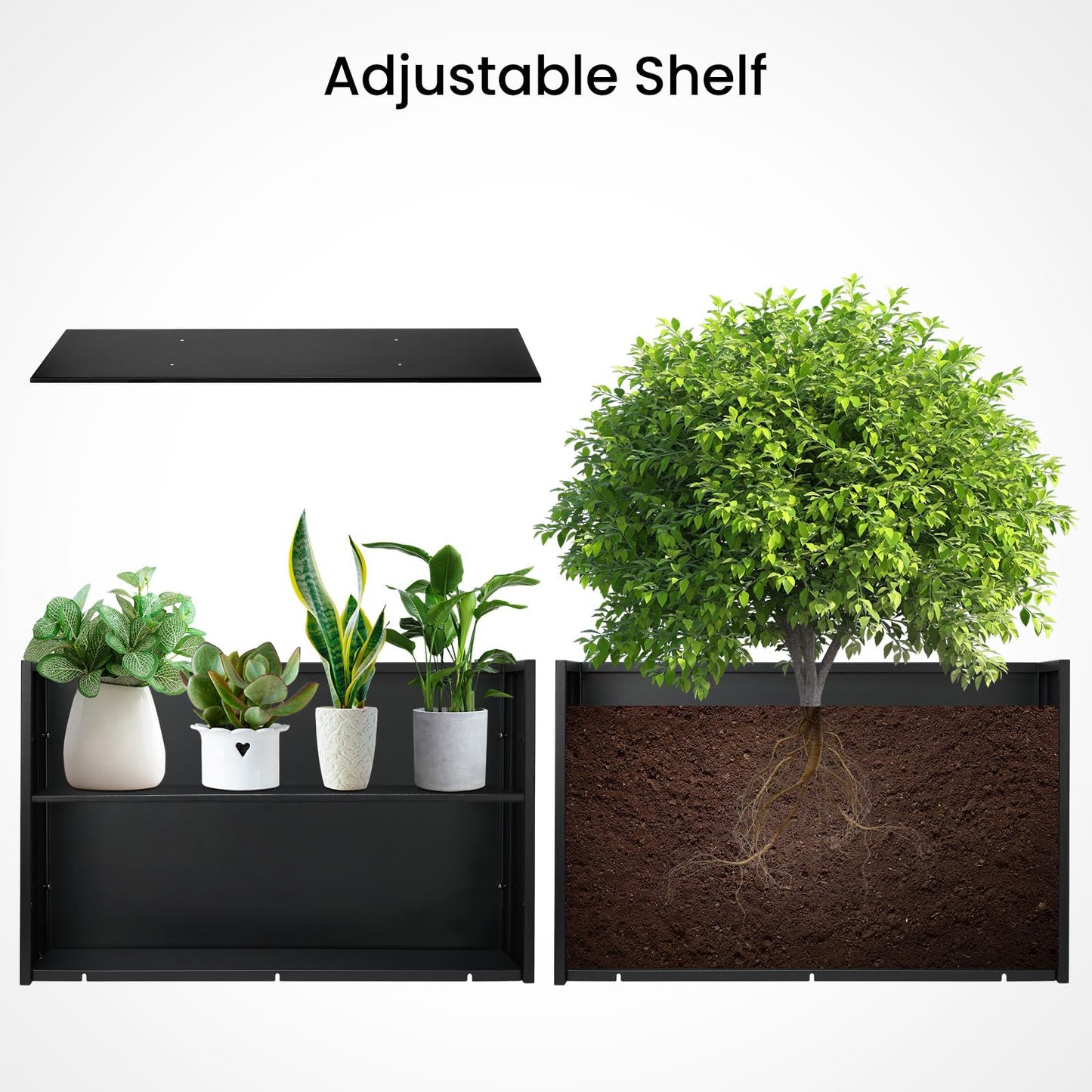 Talustool Heavy Duty Steel Raised Planter Box 30”x12”x24 with Adjustable Shelf - Rust-Resistant Large Indoor/Outdoor Garden Container, 6 Drainage Holes, Reinforced Metal for Patio, Balcony, Deck