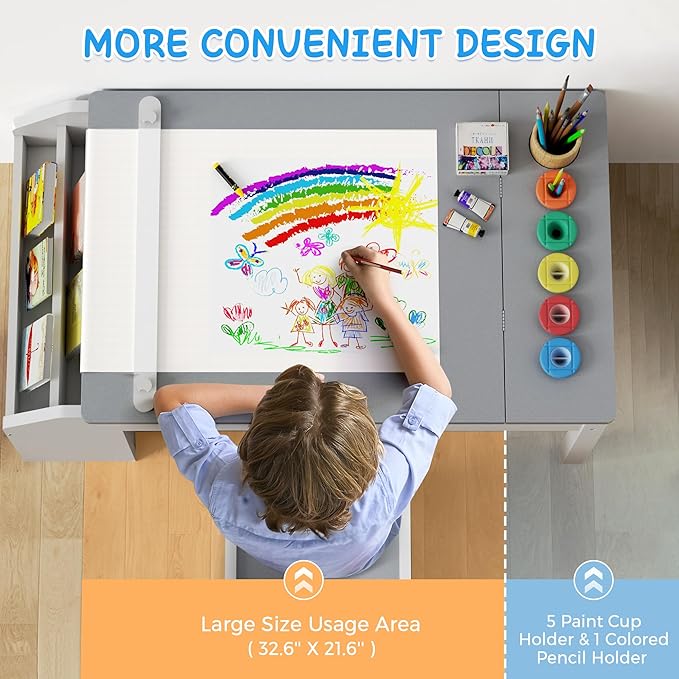 5-in-1 Kids Art Table and Chairs, Toddler Table and Chair Set, Craft Play Desk