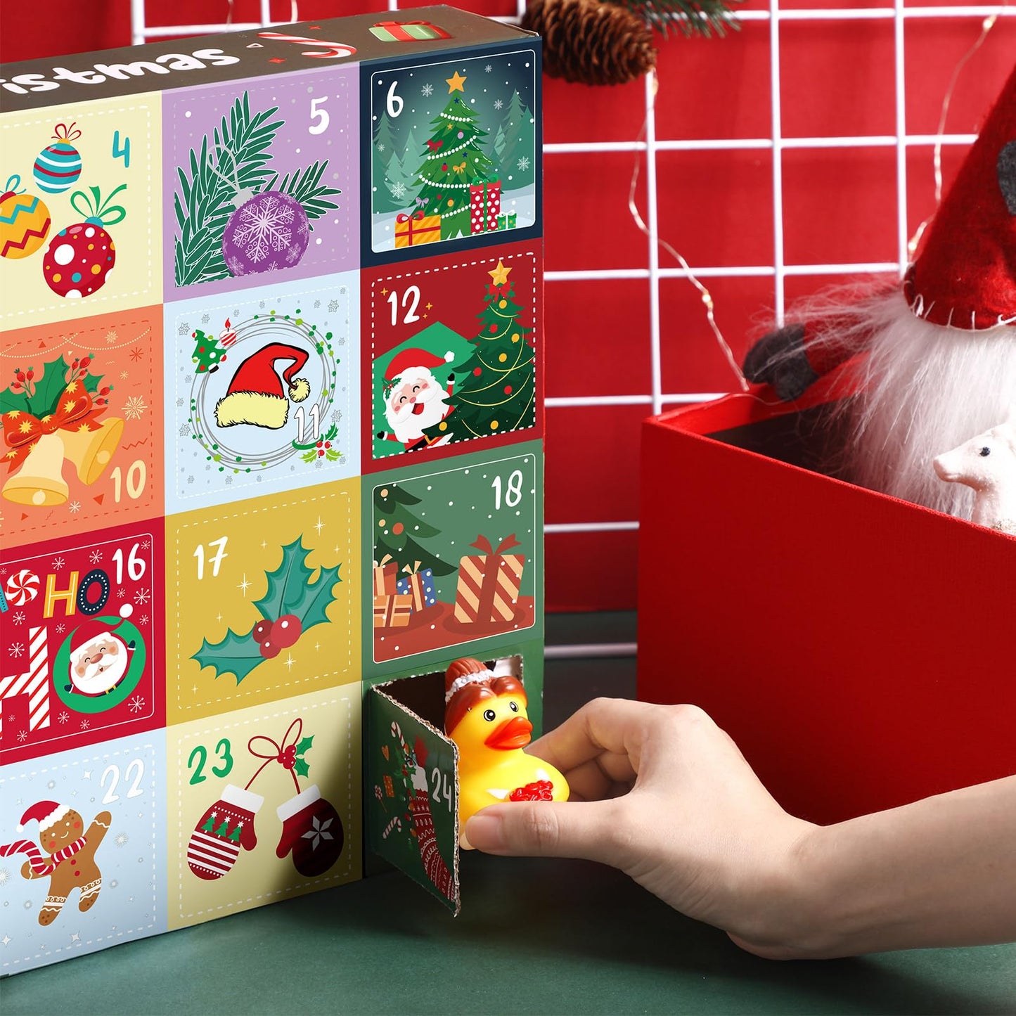 Jerify 1 Set 2025 Christmas Rubber Duck Advent Calendar, 24 Days of Christmas Countdown Blind Toys Xmas Ducks for Kids Toddlers, Xmas Gifts for Boys Girls Holiday Party Favors