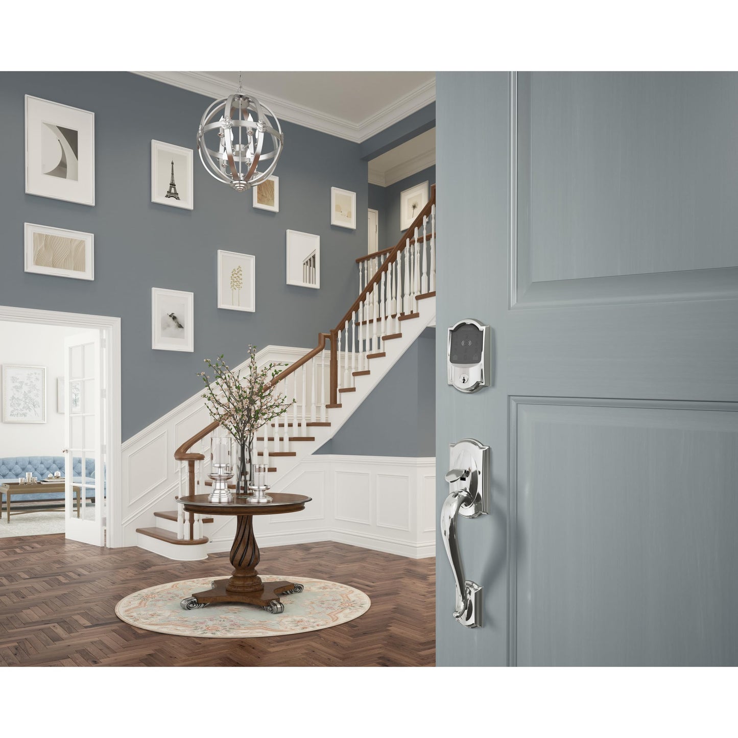 Schlage BE499WB CAM 619 Encode Plus WiFi Deadbolt Smart Lock, Keyless Entry Touchscreen Door Lock with Camelot Trim, Satin Nickel