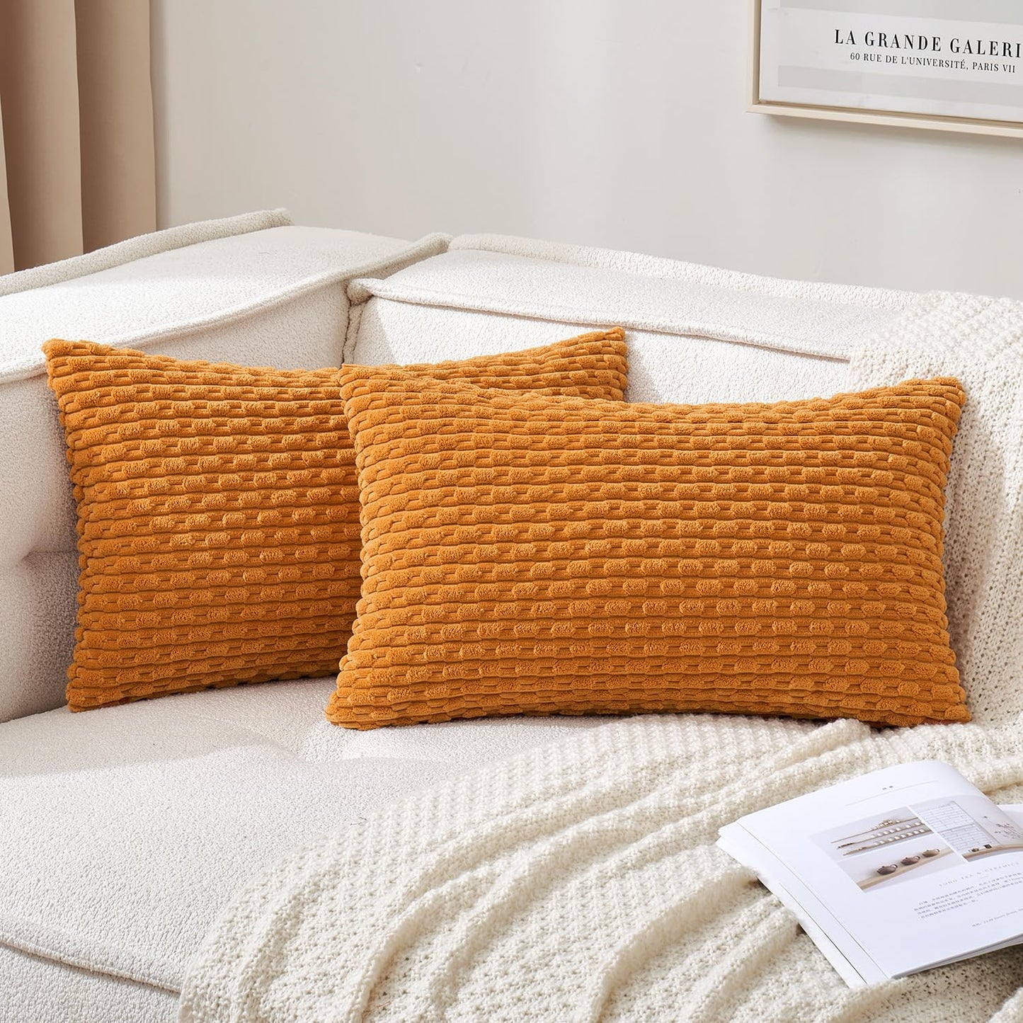 MIULEE Pack of 2 Decorative Throw Pillow Covers 18x18 Inch Soft Boho Striped Textured Corduroy Pillow Covers Modern Farmhouse Home Decor for Couch Bed Sofa Living Room Cream White