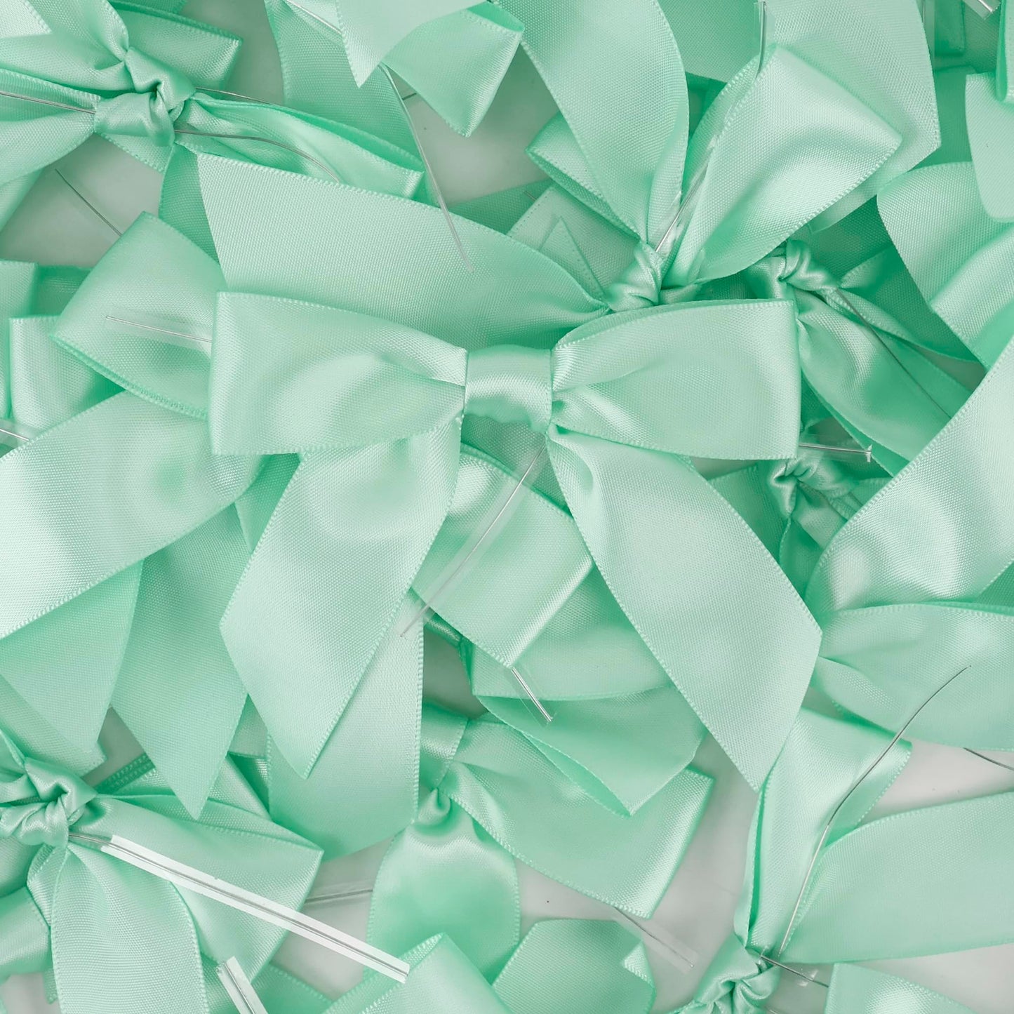 AIMUDI Twist Tie Bows for Treat Bags 3.5" Aqua Blue Satin Ribbon Bows for Crafts Premade Bows with Twist Ties for Crafts Cake Pop Candy Apple Small Bows for Gift Wrapping Wedding Decor, 50 PCs
