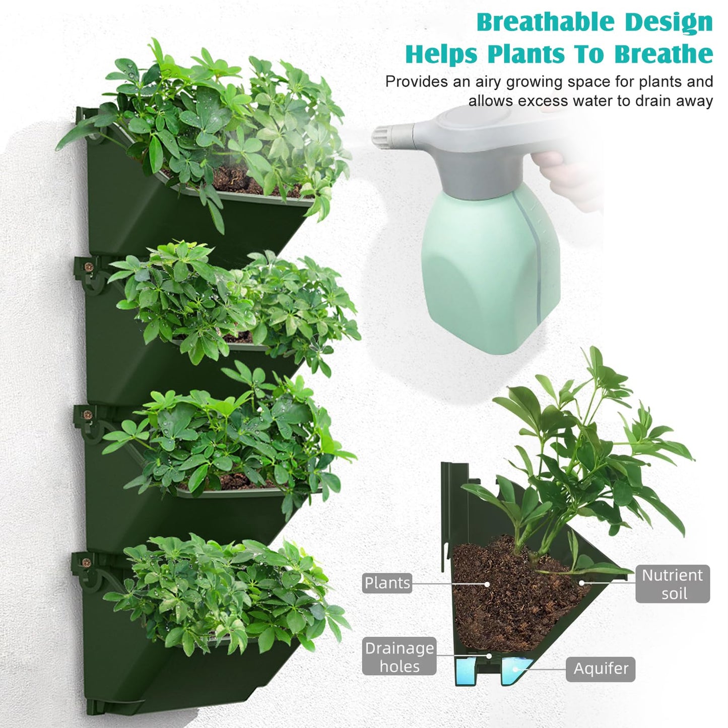Gatyagff Vertical Wall Planter, 4 Packs Self Watering Wall Planters for Indoor with 3 Pcs Garden Tool Set Vertical Planter Tower for Strawberry Flowers Herbs, 12.9''x5.5'' x26.7''
