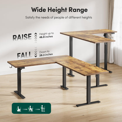 FEZIBO 63" L-Shaped Standing Desk - Adjustable Corner Desk L Shape, L-Shaped Adjustable Desk with Splice Board, L Shape Standing Desk, Rustic-Brown