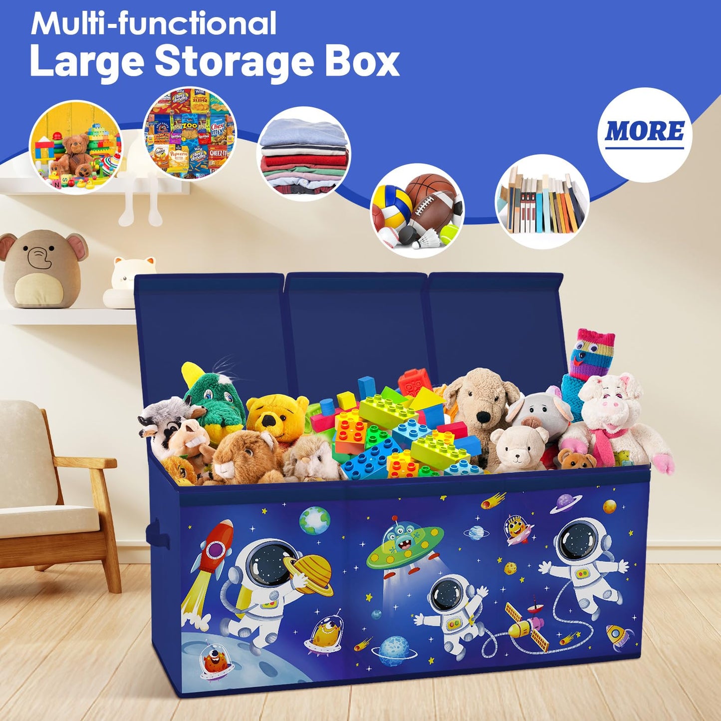 alldomess Toy Storage Bin with Lids,Extra Large Toy Box Chest with Handles for Kids Boys Girls,Collapsible Storage Organizer Box Bin Basket for Bedroom,Playroom, Nursery,37.8"x12.6" x15.7",Astronaut