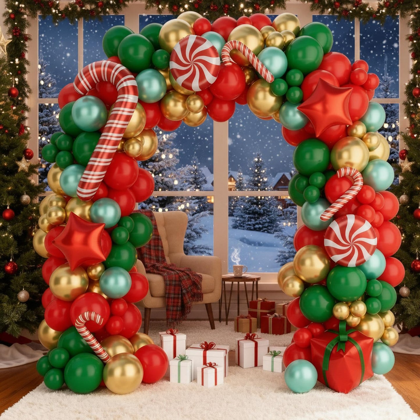 Christmas Balloon Garland Arch Kit 149PCS Red Green Gold Balloons Candy Balloons Gift Box Balloons for Christmas Party Decorations Supplies