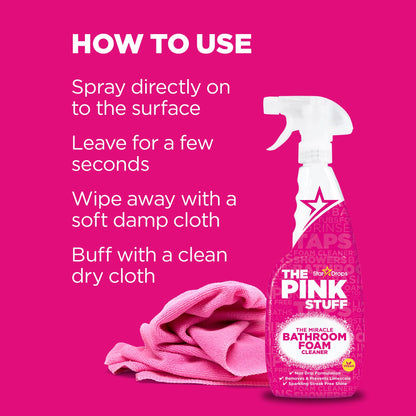 The Pink Stuff Miracle Bathroom Foam Cleaner (750ml) - Vegan Friendly - Spray & Wipe to Clean Dirt, Grime and Limescale in Your Bathroom