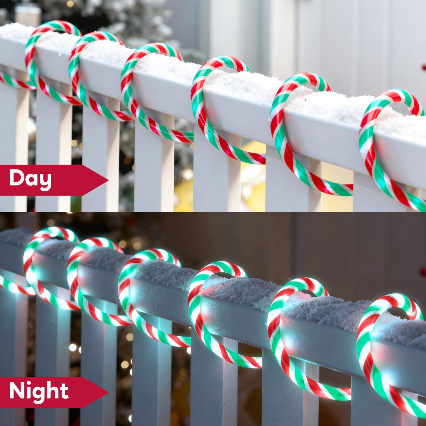 Joiedomi 40FT LED Candy Cane Rope Lights, Waterproof Outdoor 360 LED Christmas Decor Lights for Garden Yard Party Xmas Christmas Holiday Decorations (Red & Green & Cool White)