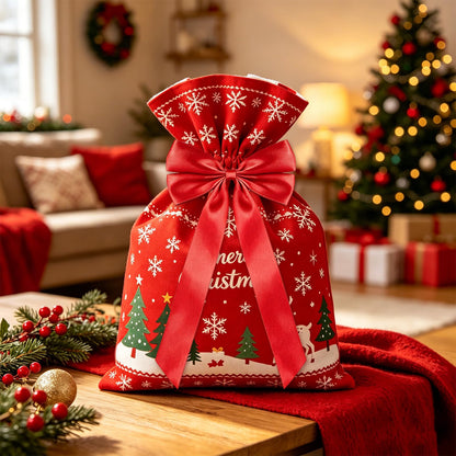 50Pcs Red Satin Bows for Christmas Tree, 4 x 8 inch Xmas Ornaments with Pre-Made Twist Ties & Self-Adhesive, for Tree Cabinet Front Door Wreath Holiday Home Decor